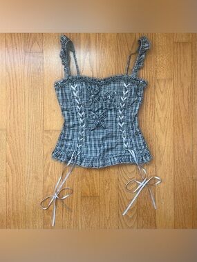 Vintage grey plaid corset style top